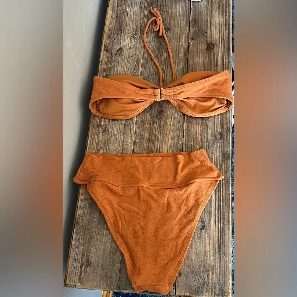 Forever 21 Orange/Brown Terry Clothes Two Piece Bikini Size Large NWOT